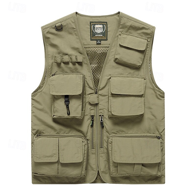 Men's Hiking Vest Hiking Fleece Vest Sleeveless Vest Outdoor Breathable Comfortable Multiple Pockets Polyester Black Army Green Red Hunting Fishing Climbing