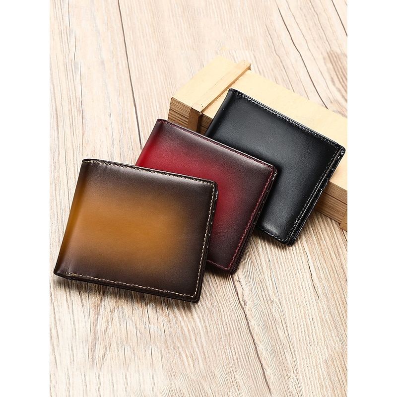Men's RFID Blocking Genuine Leather Wallet – Slim Bifold Design with Gradient Finish,  Premium Cowhide, Available in Brown, Red, and Black3