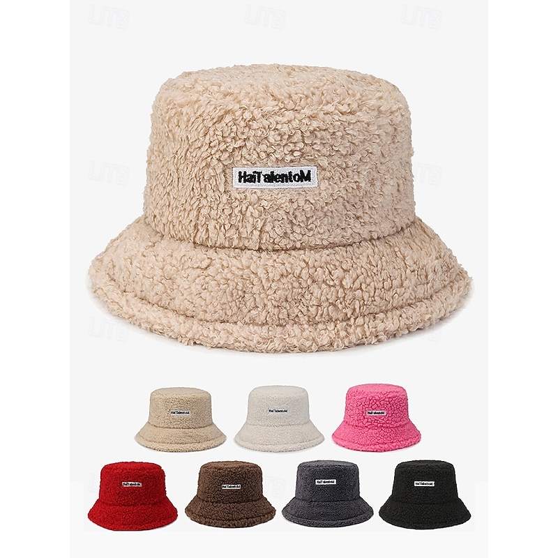 Women's Beige Sherpa Bucket Hat – Cozy Fleece Winter Hat for Casual Wear and Outdoor Activities