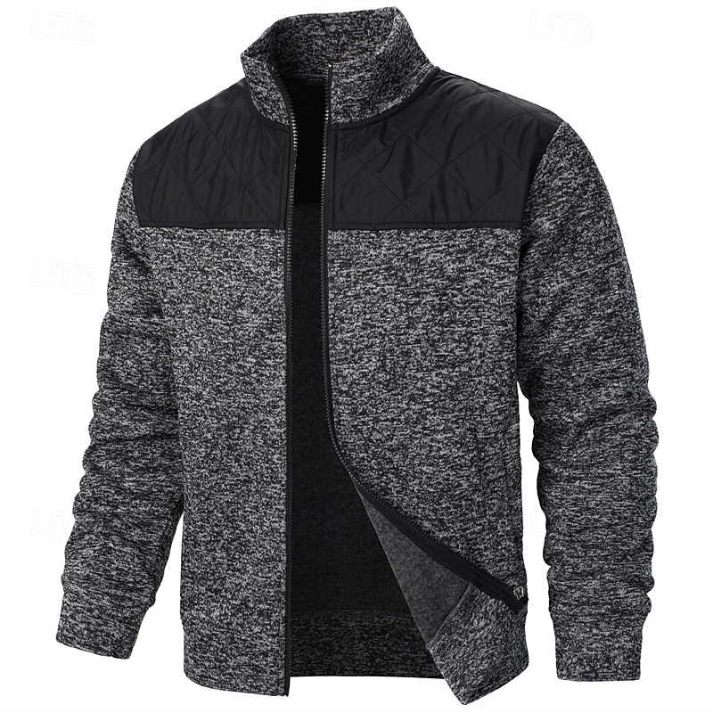 Men's Dress Sweater Cardigan Sweater Zip Sweater Sweater Jacket Ribbed Knit Regular Knitted Solid Color Stand Collar Warm Ups Casual Daily Wear Clothing Apparel Summer Fall Black Red S M L2