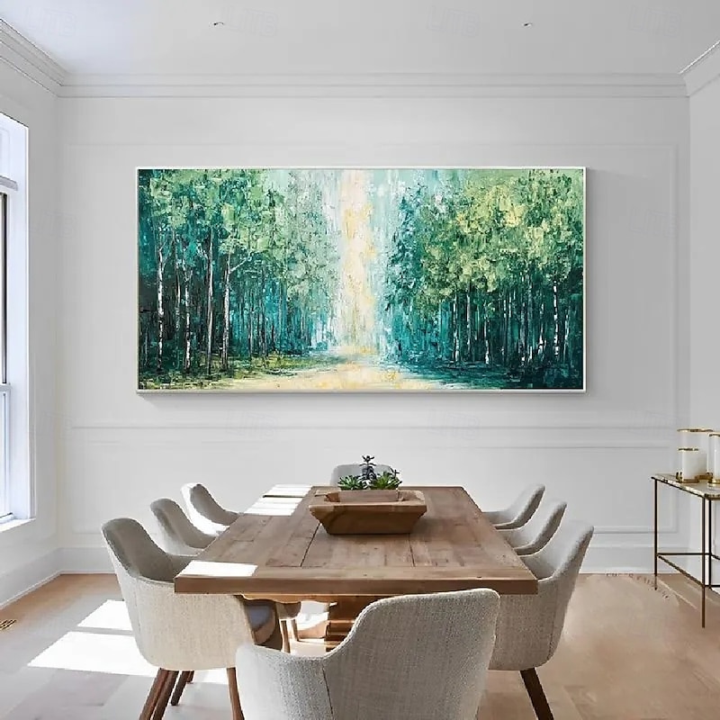 3D Green Forest Painting canvas hand painted wall art tree canvas abstract painting autumn painting handmade Narrow wall decoroversize Large Abstract Blue Wall Decor tree landscape paintings2