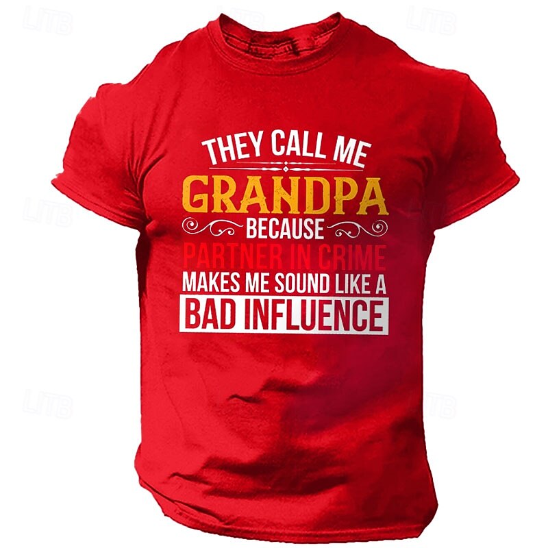 Mens Funny Grandpa Graphic T-Shirt - Partner in Crime Bad Influence Family Humor Short Sleeve Gift3