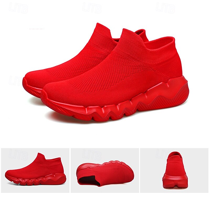 Men's Red Flyknit Sneakers, Lightweight & Breathable, Stylish Casual Shoes for Daily Wear, Outdoor Activities & Sports2