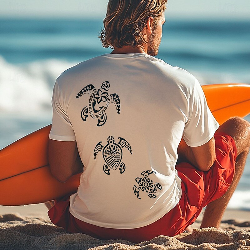 Men's Tropical Turtle T Shirt Short Sleeve T shirt 3D Print Crew Neck Shirt Vacation Fashion Street Sports Outdoor Daily Light Blue White Blue Summer Spring Clothing Apparel S M L XL XXL XXXL