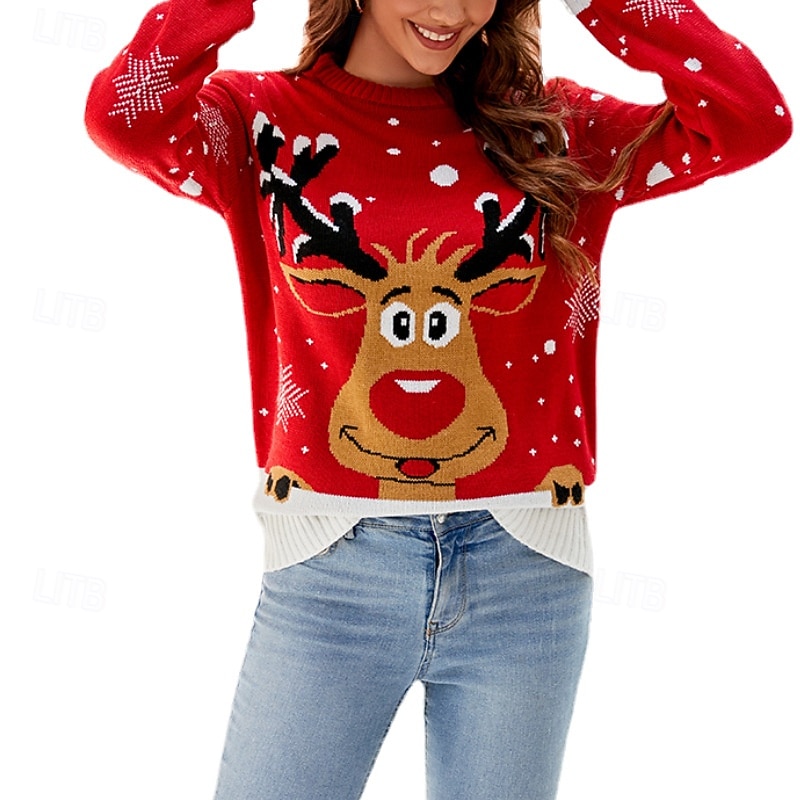 Reindeer Ugly Christmas Sweater Pullover Jumper Women's Christmas Novelty Funny Knitted Pattern Adults Christmas New Year Christmas Eve Christmas Top2