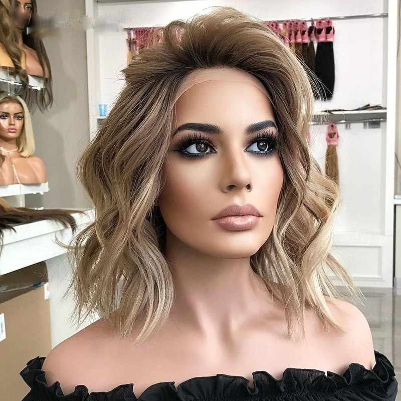 Remy Human Hair 13x4 Lace Front Wig Short Bob Free Part Peruvian Hair Body Wave Light Brown Blonde Multi-color Wig 150% Density with Baby Hair Glueless Pre-Plucked For wigs for black women Long