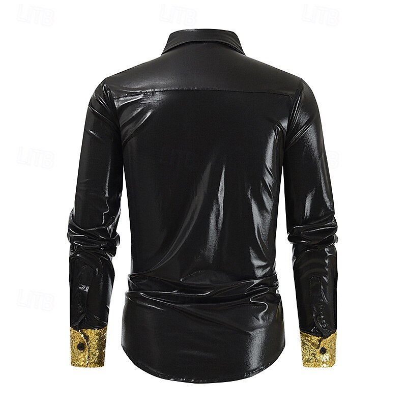 Retro Vintage 1970s 1980s Shirt Disco Shiny Metallic Sequin Fancy Dress Men's Carnival Costume Halloween Carnival Performance Party Club Adults' Shirt Fall & Winter3