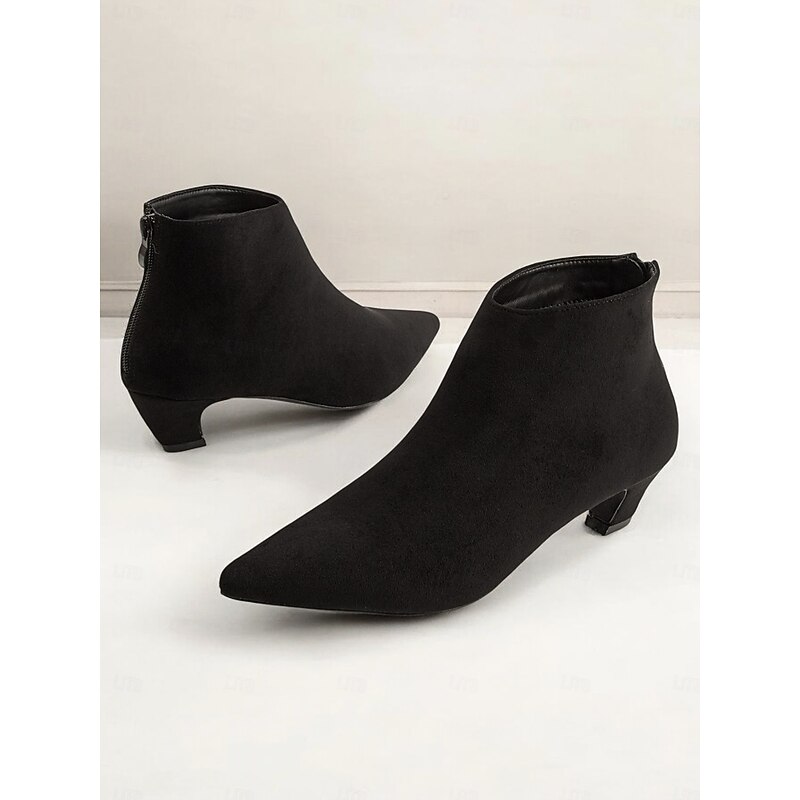 Women's Black Pointed-Toe Ankle Boots with Kitten Heel - Elegant and Versatile Footwear for All Seasons2