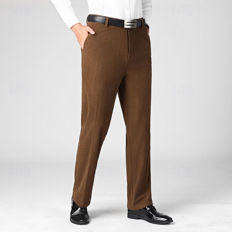 Men's Dress Pants Corduroy Pants Trousers Chinos Buttons Pocket Solid Color Comfort Formal Party Work Fashion Classic Style Black Navy Blue Micro-elastic4