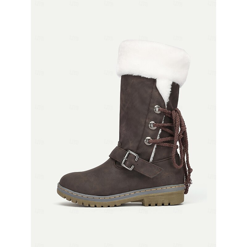 Women's Winter Snow Boots with Faux Fur Lining – Warm Waterproof Mid-Calf Boots with Buckle and Lace-Up Design3