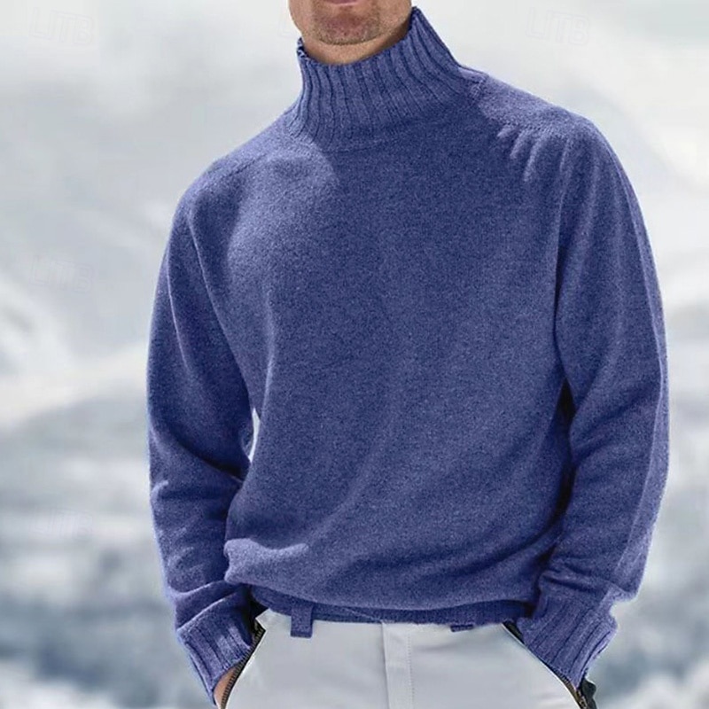 Men's Sweater Pullover Sweater Jumper Mens Turtle Neck Jumper Jumper Ribbed Knit Regular Knitted Plain Turtleneck Modern Contemporary Work Daily Wear Clothing Apparel Winter Black White M L XL