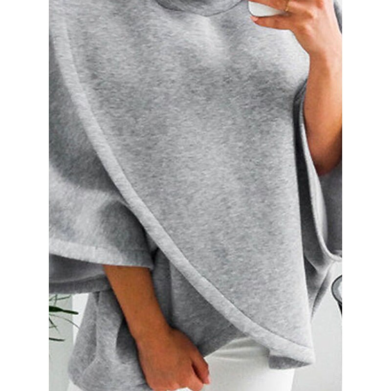Women's Sweatshirt Casual Plain Street Dailywear Turtleneck Patchwork Long Sleeve Gray Fall Winter2