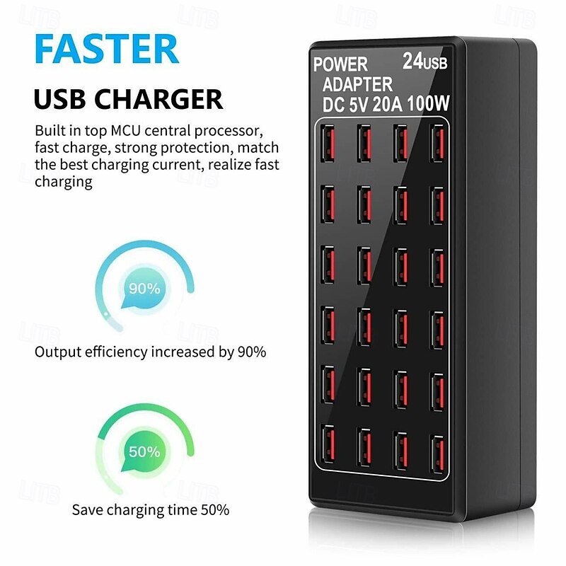New Item 5V 20A 100w 24 Port USB Fast Charging StationTravel Desktop USB Rapid ChargerMulti Ports Charging Station