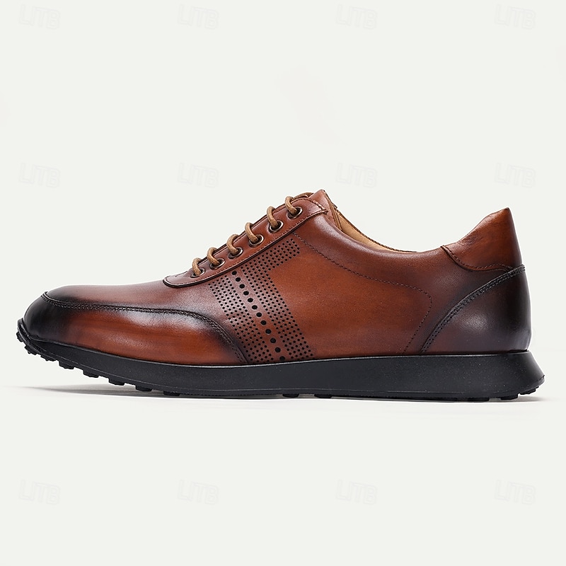 Men's Premium Cowhide Leather Oxford Shoes – Perforated Lace-Up Casual Dress Shoes for Business and Formal Events3