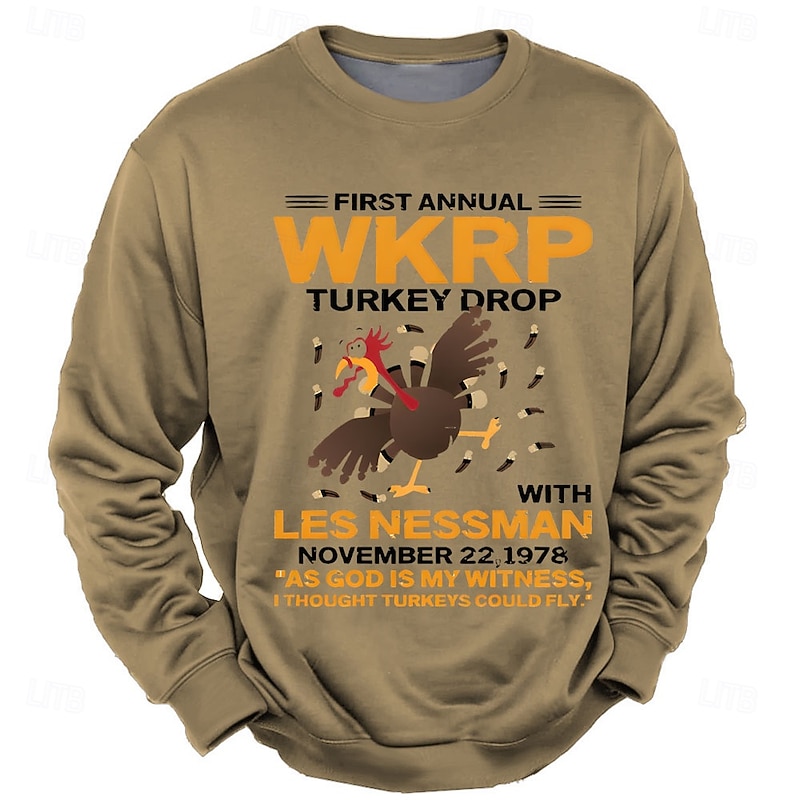 Men's WKRP Turkey Drop Long Sleeve Sweatshirt - Les Nessman "As God Is My Witness" Quote Funny TV Show Fan Crewneck2