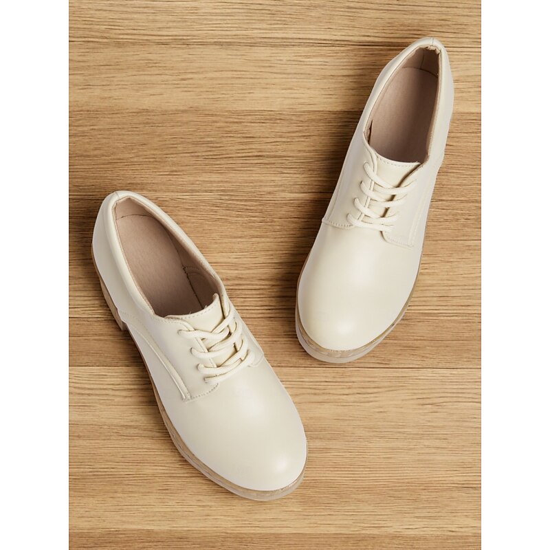 Women's Ivory Lace-Up Platform Oxford Shoes – Chunky Heels with Textured Soles for Casual and Office Wear4
