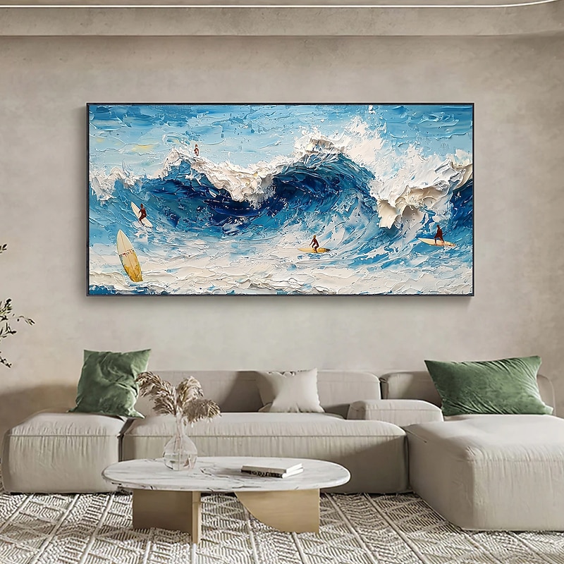 Handmade Original Surfing Sports Oil Painting On Canvas Abstract Ocean Waves Wall Art for Home Decor With Stretched Frame Without Inner Frame Painting4