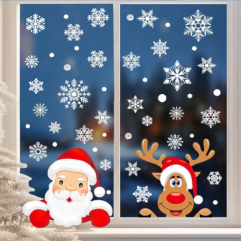 Christmas Window Stickers, Removable Static Cling Xmas Decor, Pure White PVC Clings, Small Size Removable Decals Set for Holiday Decorations2