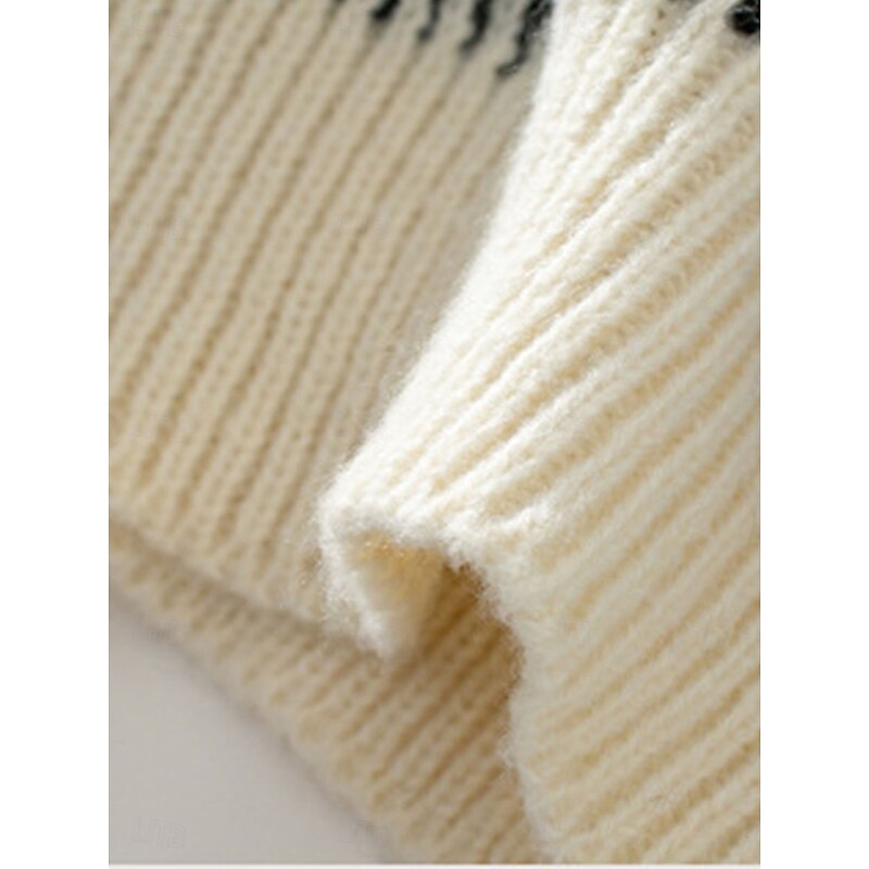 Women's Sweater Casual Soft Geometric Ribbed Crew Neck Knitted Long Sleeve Regular Tops Knit Outdoor Daily Weekend Black Fall Winter4