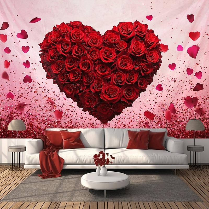 Wedding Decorations Backdrop Photograph Wall Hanging Large Tapestry Art Mural Decor Blanket Curtain Home Bedroom Living Room Decoration Rose Heart4