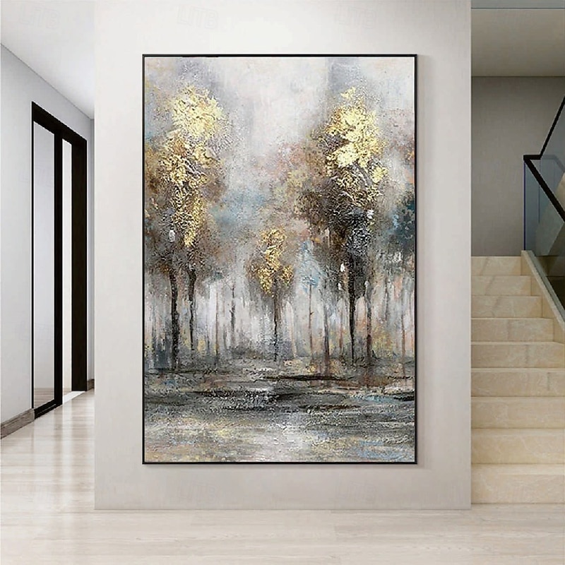 Large gold silver tree painting handpainted Abstract Floral oil painting handmade wall art Palette Knife Landscape Paintings Spring gold Flowers Painting Modern Decorative tree Paintings artwork2