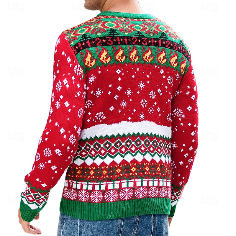 Men's Jacquard Sweater Ugly Christmas Sweater Sweater Pullover Sweater Jumper Xmas Sweater Knit Dragon Crew Neck Christmas Knitwear Party Christmas Clothing Apparel Winter Spring &  Fall Red S M L3