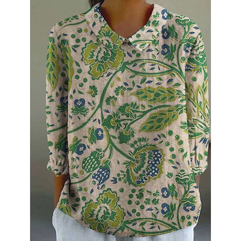 Women's Shirt Linen-Inspired Shirts Graphic Vintage Daily Stylish Long Sleeve Shirt Collar Party Work Daily Yellow Blue Green Spring Fall4