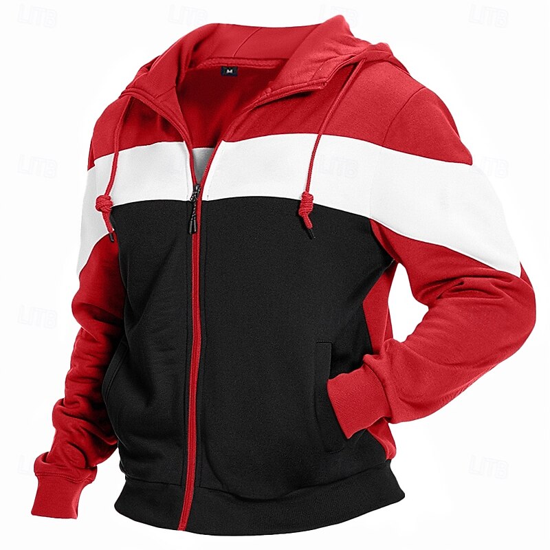 Men's Hoodie Full Zip Hoodie White Red Navy Blue Khaki Hooded Color Block Patchwork Pocket Work Sports & Outdoor Casual Streetwear Basic Casual Spring &  Fall Cross-Seasons Clothing Apparel Hoodies4