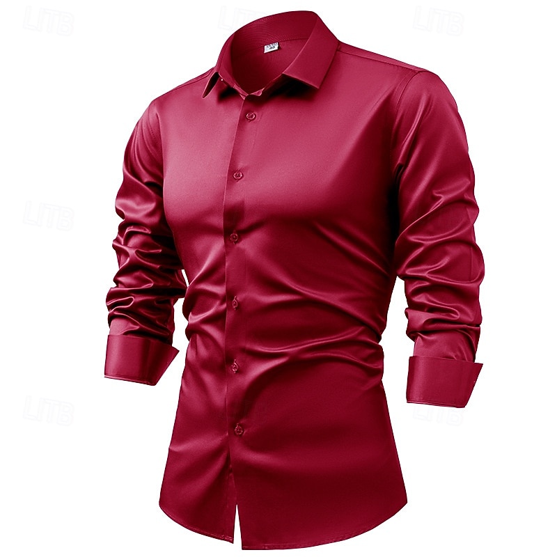 Men's Shirt Satin Shirt Casual Shirt Button Up Shirt Plain Wedding Vacation Black Red Royal Blue Green Long Sleeve Collar Fall Spring & Summer Clothing Apparel4