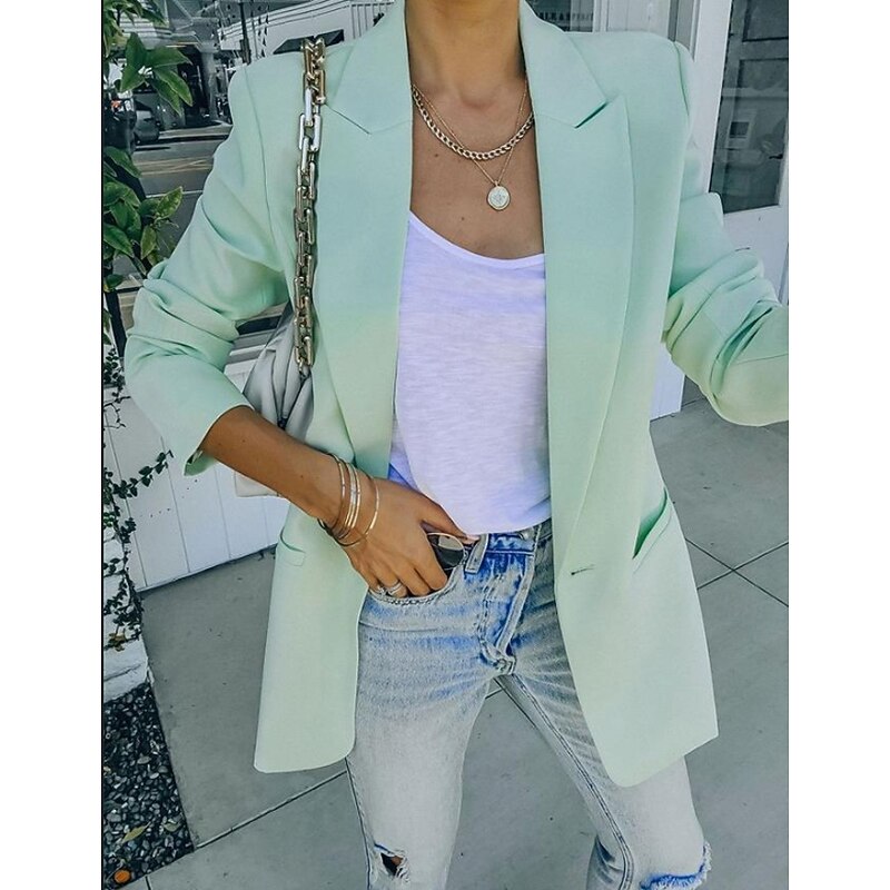 Women's Blazer Party Buttons Solid Color Comfortable Fashion Regular Fit Outerwear Long Sleeve Fall Orange S3