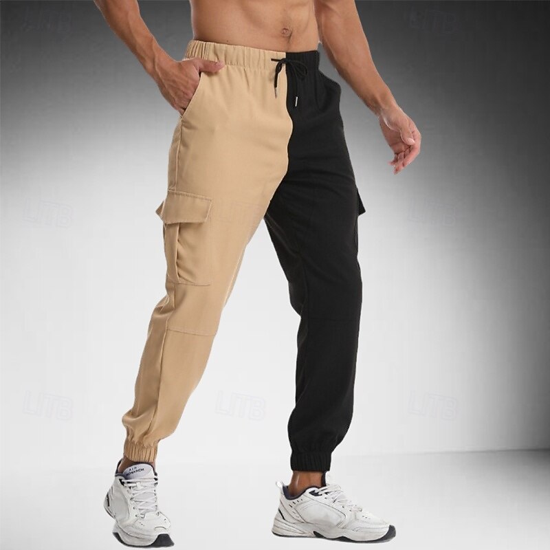 Men's Cargo Pants Cargo Trousers Joggers Trousers Drawstring Elastic Waist Multi Pocket Color Block Comfort Soft Full Length Outdoor Daily Running Sports Fashion Green Khaki
