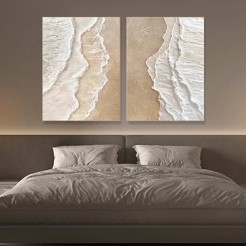Wabi sabi art hand painted Coastal Beach Wave Oil Painting Set Large Wall Art Textured Canvas Hand Painted Ocean Seascape Modern Home Decor 3D Artwork painting christmas gift3