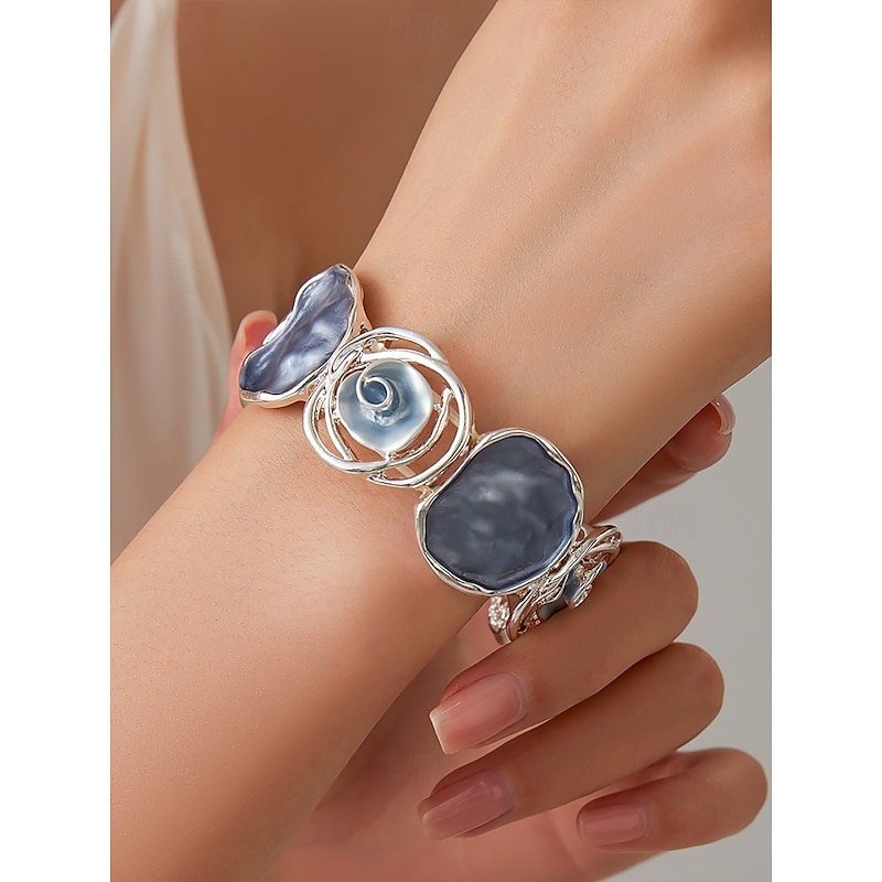 Women's Silver-Tone Bracelet – Artistic Design with Blue Resin Shell Accents for an Elegant Coastal Look2