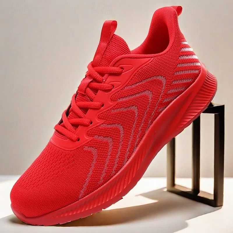 Men's Lightweight Red Mesh Running Shoes - Breathable Athletic Sneakers for Sports and Casual Wear