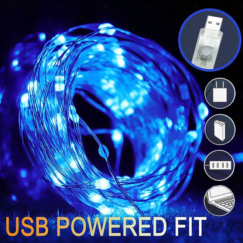 LED String Lights USB Powered 5M-50Leds/10M-100Leds/12M-120Leds Multi coloured Fairy Lights Colour Changing,4 Modes Waterproof Copper Wire Lights with Remote Timer for Indoor Garden Party4