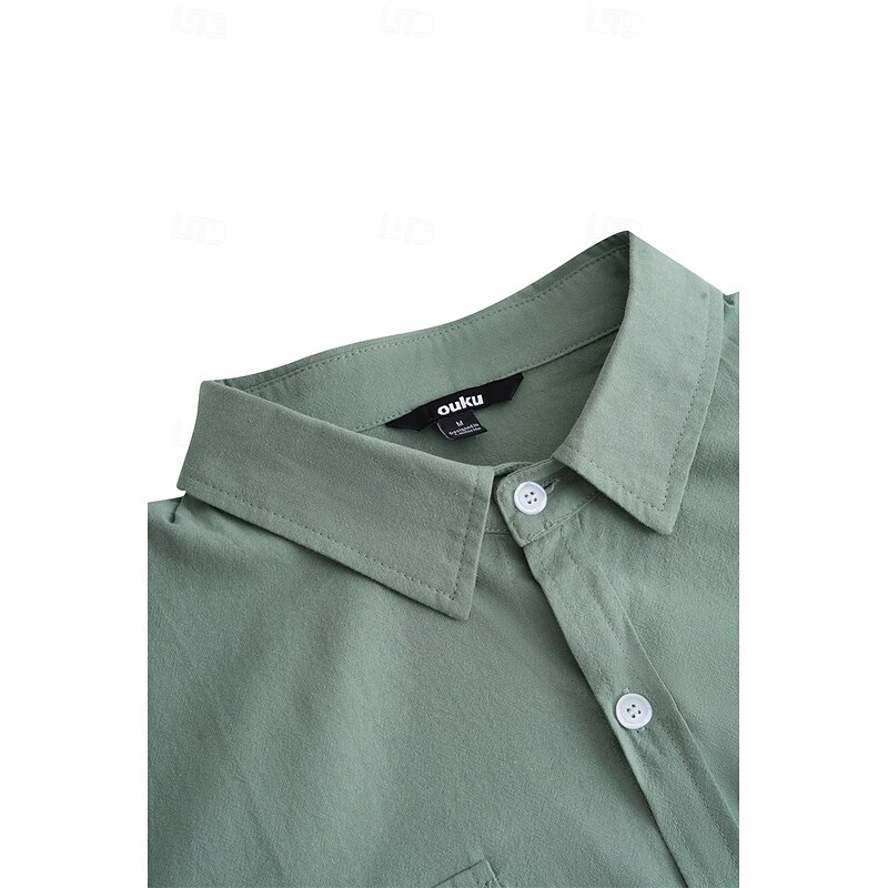 Men's Shirt Linen Shirt Summer Shirt Beach Wear Button Up Shirt Untucked Shirts Solid Color Vacation Street White Blue Green Khaki Long Sleeve Collar Clothing Apparel Pocket4