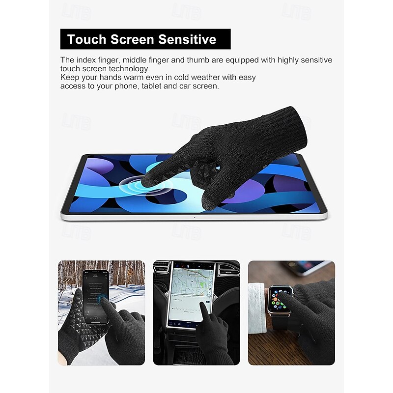 Men's Thermal Knit Winter Gloves with Anti-Slip Grip and Touchscreen Compatible - Warm Black Gloves for Cold Weather, Outdoor Activities, and Driving3