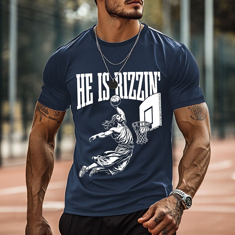 Men's Basketball Jesus T Shirt Short Sleeve T shirt 3D Print Crew Neck Shirt Fashion Athleisure Street Sports Outdoor Daily Black Blue Dark Green Summer Spring Clothing Apparel S M L XL XXL XXXL4