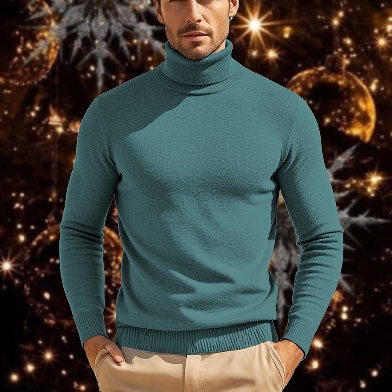 Men's Pullover Sweater Jumper Knit Sweater Ribbed Knit Regular Knitted Plain Turtleneck Fashion Casual Daily Wear Date Clothing Apparel Fall & Winter Camel Wine S M L