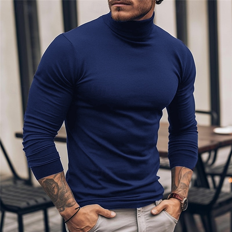 Men's T Shirt Tee Top Long Sleeve Shirt Long Sleeve Turtleneck Spring &  Fall Plain Fashion Designer Basic Vacation Street Going out Black White Navy Blue Top Tee for Men4