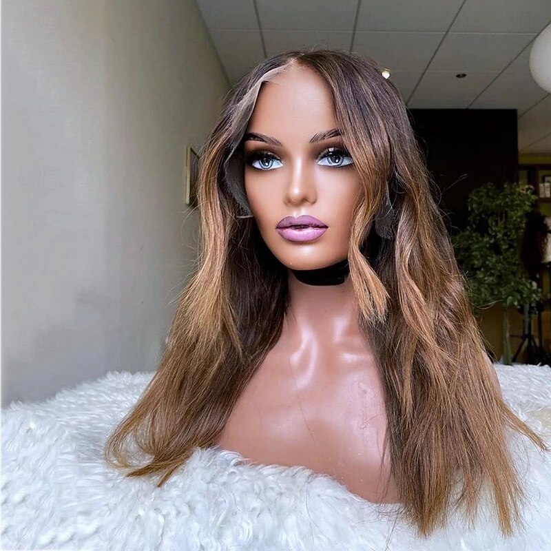 Remy Human Hair 13x4 Lace Front Wig Short Bob Peruvian Hair Natural Wave Brown Multi-color Wig 130% 150% Density with Baby Hair Ombre Hair Highlighted / Balayage Hair Glueless For Women Long Human3