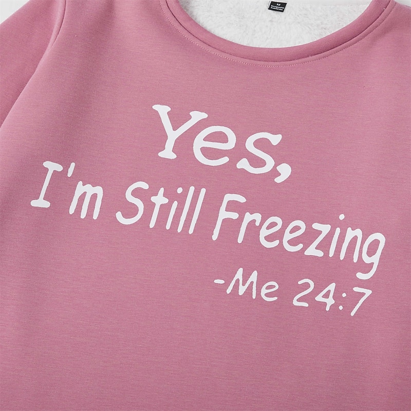 Women's Sweatshirt Pullover Fuzzy Comfrt Sherpa Fleece Lined Letter Street Casual Round Neck Crewneck Long Sleeve Black Yellow Pink Red Violet Fall & Winter4