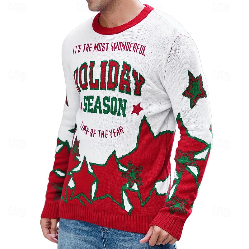 Men's Jacquard Sweater Ugly Christmas Sweater Sweater Pullover Sweater Jumper Casual Sweater Knit Crewneck Monogram Star Crew Neck Christmas Knitwear Party Christmas Clothing Apparel Winter Spring2