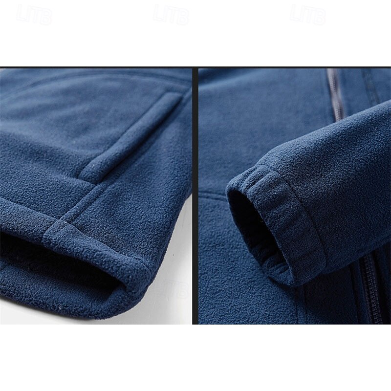 Men's Winter Jacket Fleece Jacket Casual Jacket Vacation Daily Thermal Warm Pocket Fleece Fall & Winter Plain Fashion Streetwear Stand Collar Regular Black Dark Blue Dark Gray Jacket3