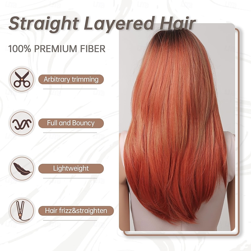 Wigs for Women Long Straight Layered Hair Wig with Bangs Heat Resistant Synthetic Cosplay Party Wig4