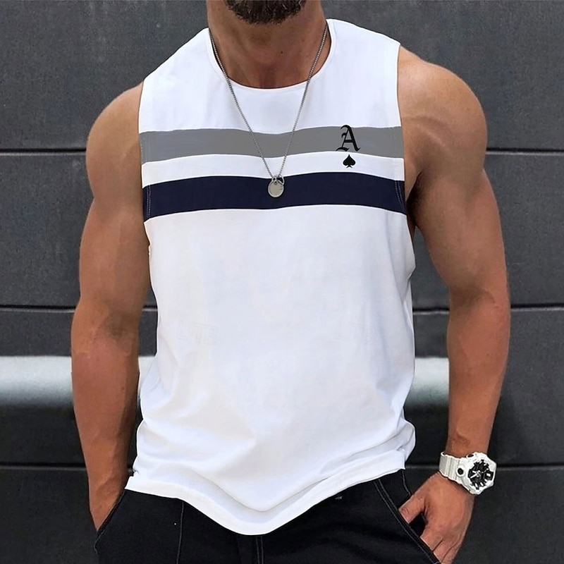 Men's Poker Line Shirt Vest Top Sleeveless T shirt 3D Print Crew Neck Shirt Daily Athleisure Party Street Casual White Summer Spring Clothing Apparel S M L XL XXL XXXL