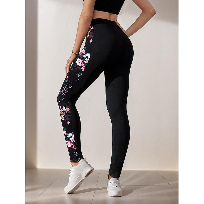 Women's Leggings Fashion Streetwear Ankle-Length High Waist Floral Printing Thermal Warm Soft Breathable Micro-elastic Outdoor Daily Black Fall Winter Regular Fit3