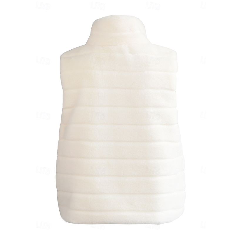 Women's Winter Coat Warm Breathable Patchwork Fashion Simple Solid Color Office Street Zipper Stand Collar Regular Fit Sleeveless Outerwear Black White Fall Winter2