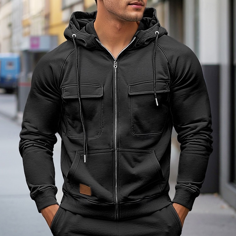 Men's Hoodie Full Zip Hoodie Raglan Hoodie Tactical Hoodie Black Wine Army Green Red Navy Blue Hooded Plain Tactical Sports & Outdoor Daily Streetwear Cool Casual Winter Spring &  Fall Clothing4