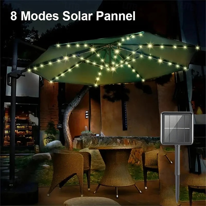 Umbrella Lights Outdoor Lighting Solar String Lamp 8 Mode Battery Operated Waterproof For Patio Courtyard Garden Decor4